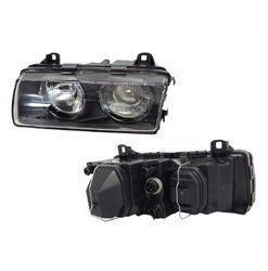 "BMW 3 Series E36 Sedan headlight LEFT side, OEM-compatible replacement for 1993 to 1998 models, clear and durable lens."
