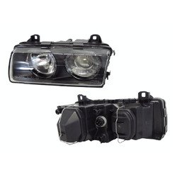 "BMW 3 Series E36 Sedan headlight LEFT side, OEM-compatible replacement for 1993 to 1998 models, clear and durable lens."
