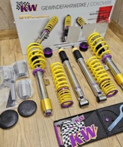 "BMW E90 KW coilovers with adjustable ride height and damping, designed for superior handling, cornering stability, and performance upgrades."