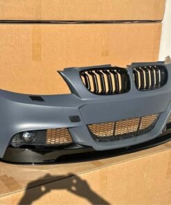 "BMW E90 front bumper featuring OEM fitment, durable construction, and aerodynamic design for enhanced protection and sporty styling."